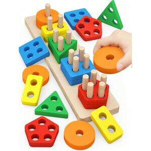 Wooden Geometric Shape Puzzles Blocks, Montessori Early Education Learning Toys
